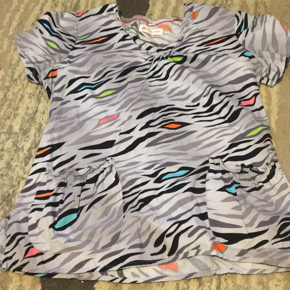 White Cross Size Small Scrub Top